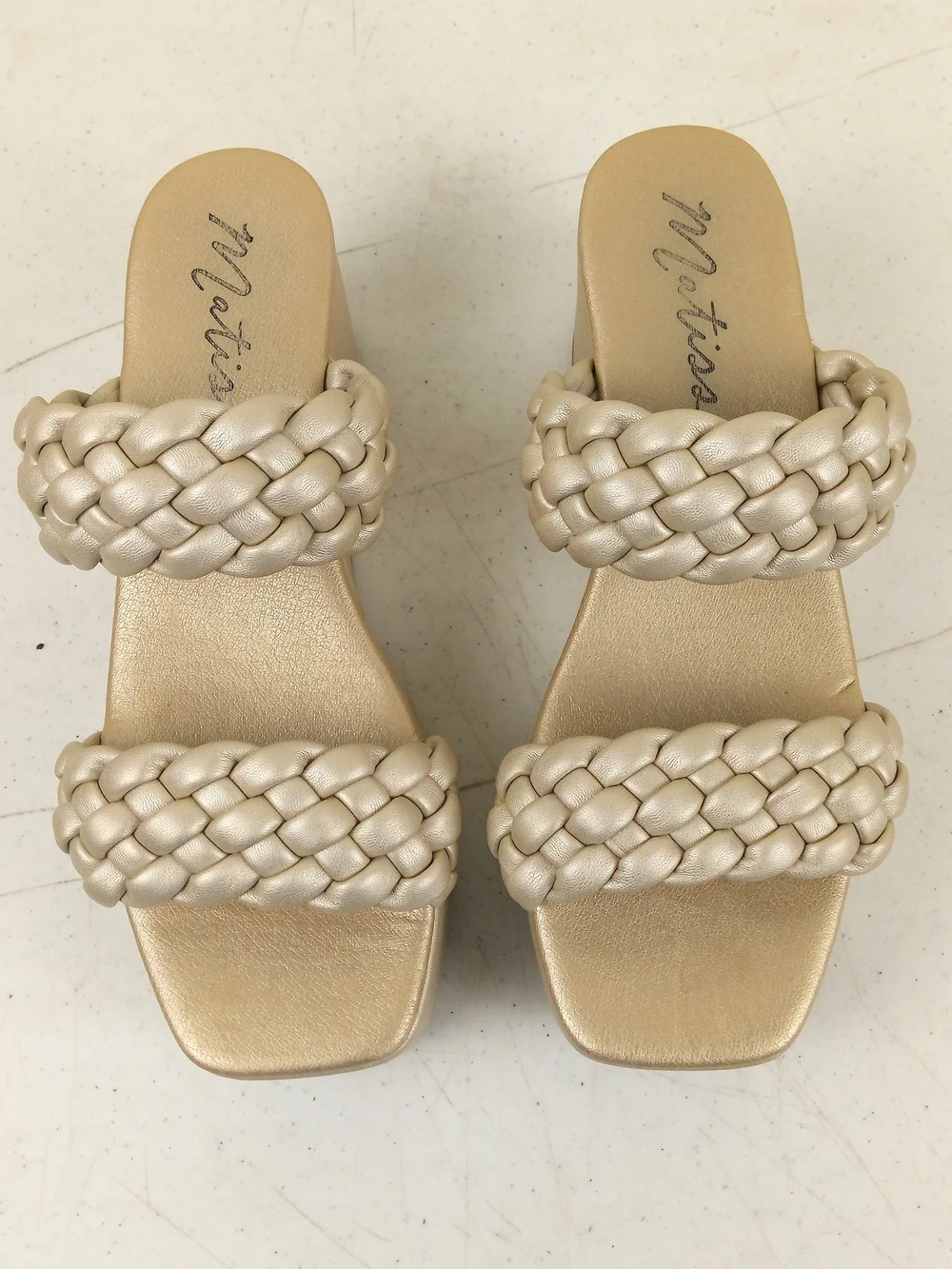 Matisse Woven Double-Strap Platform Sandal in Gold Leather Size 7 Slip On